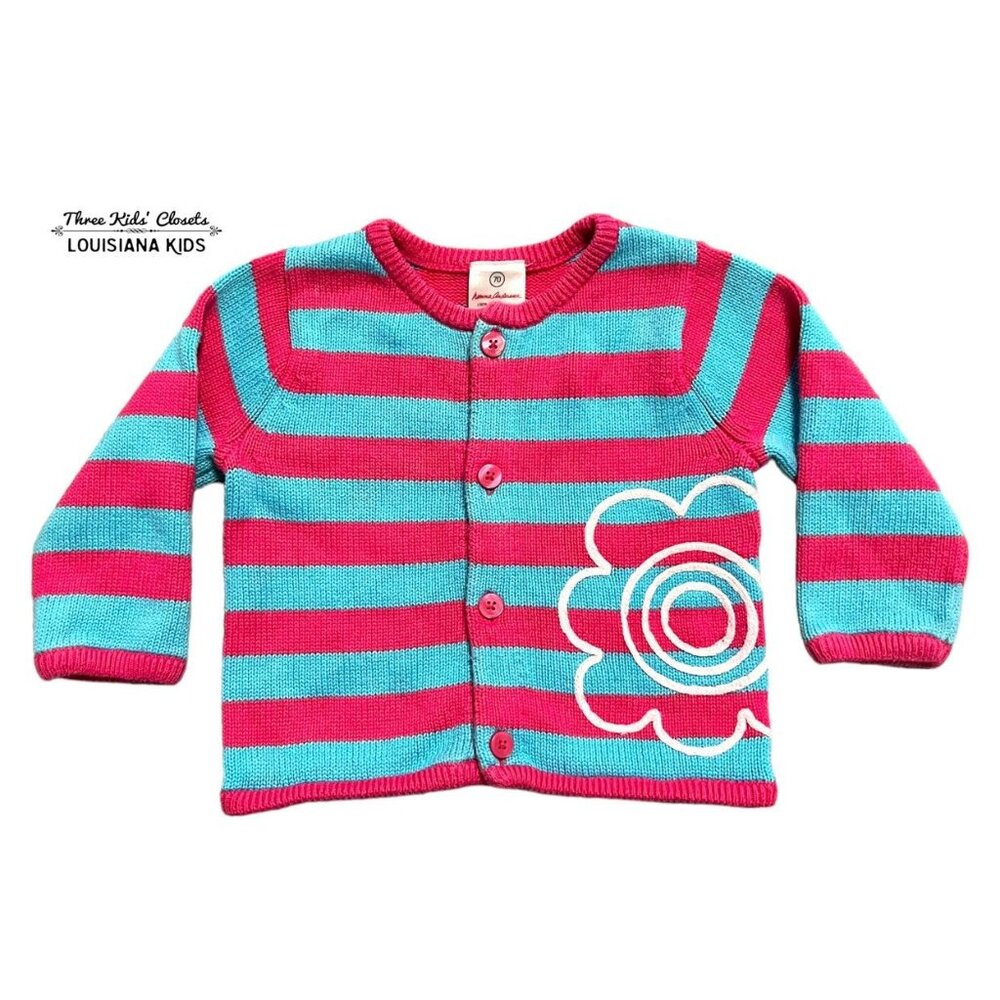 Hanna Andersson Sz 70 (6-12m) Striped Flower Cardigan Sweater